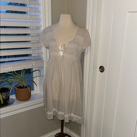 Odd Molly Dresses & Skirts - Odd Molly Embroidered Cream Short Sleeve Dress Asymmetrical Hemline